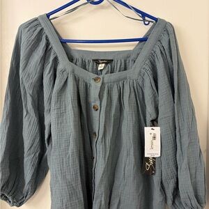 Sympli Women's Blue Button-Up Blouse